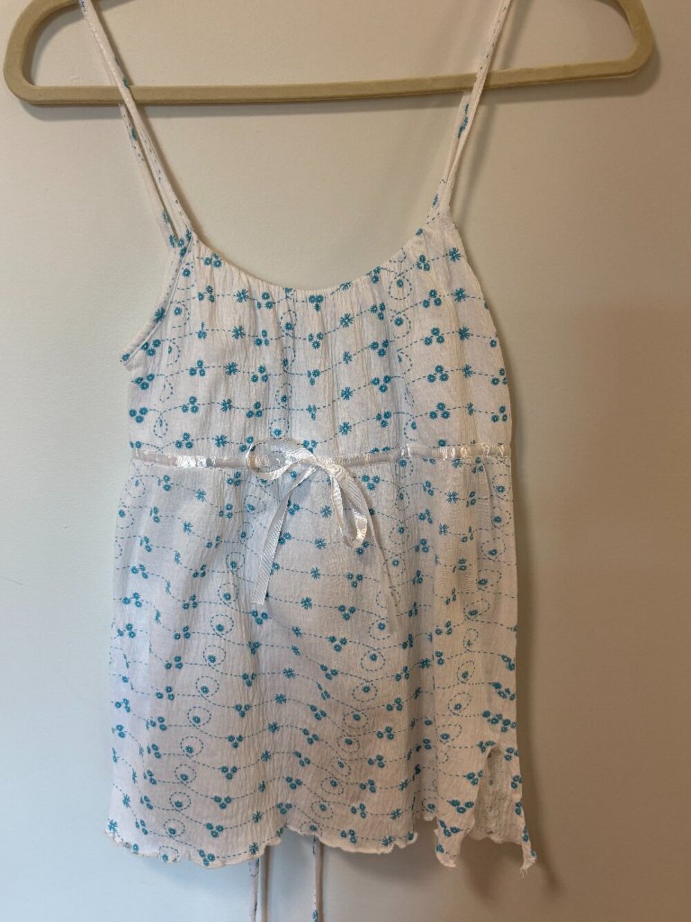 Y2K Baby Doll Bustier Floral Top White Blue Bow Feminine Size Medium Bratz